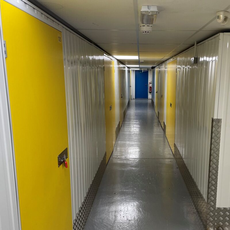 Godmanchester Self Storage first floor corridor to fire exite The Storage Hub Self Storage Huntingdon